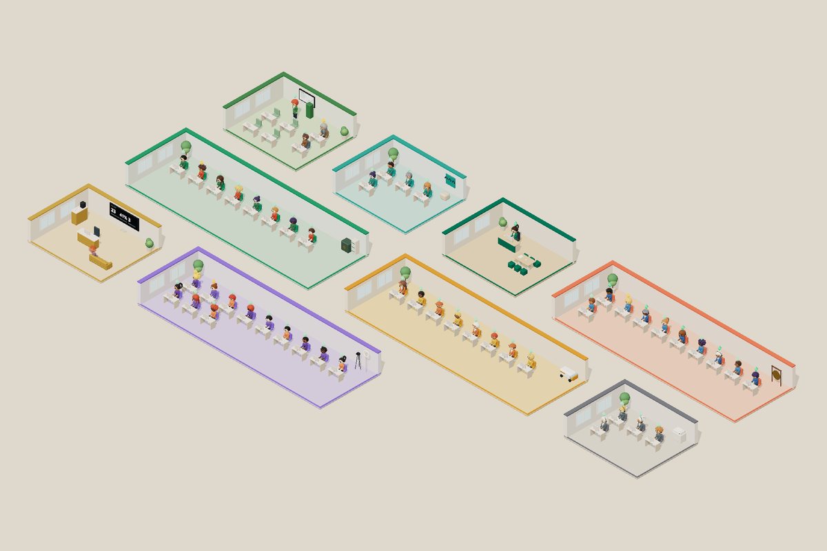 A full AI office floor with 50 AI staff in departments. Sample office from the Virtual Agent Hub demo.