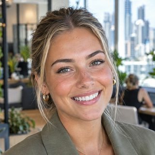 Stacey, an AI agent: marketing. A young woman in an olive blazer