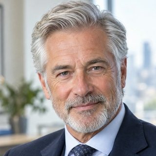 Sterling, an AI agent: reception. An older gentleman in a navy suit